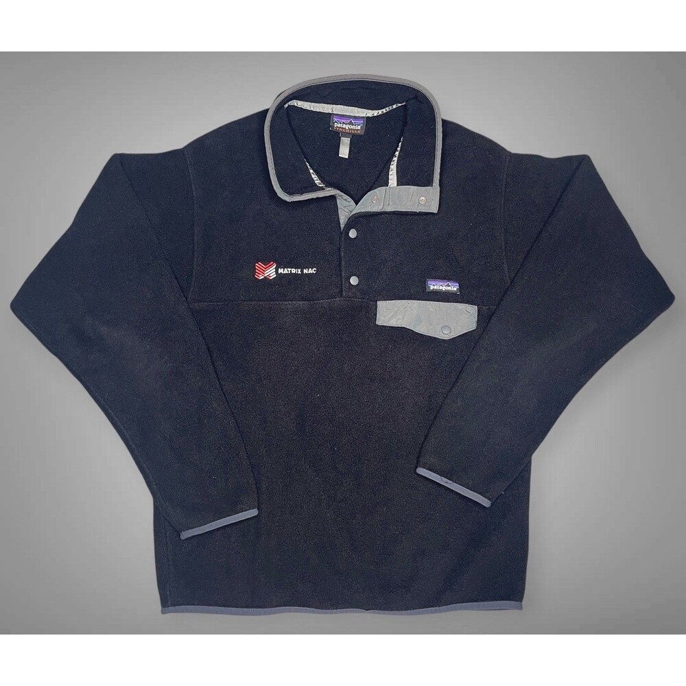 Patagonia Synchilla Snap-T Fleece Jacket Pullover Mens MED Black Company Logo